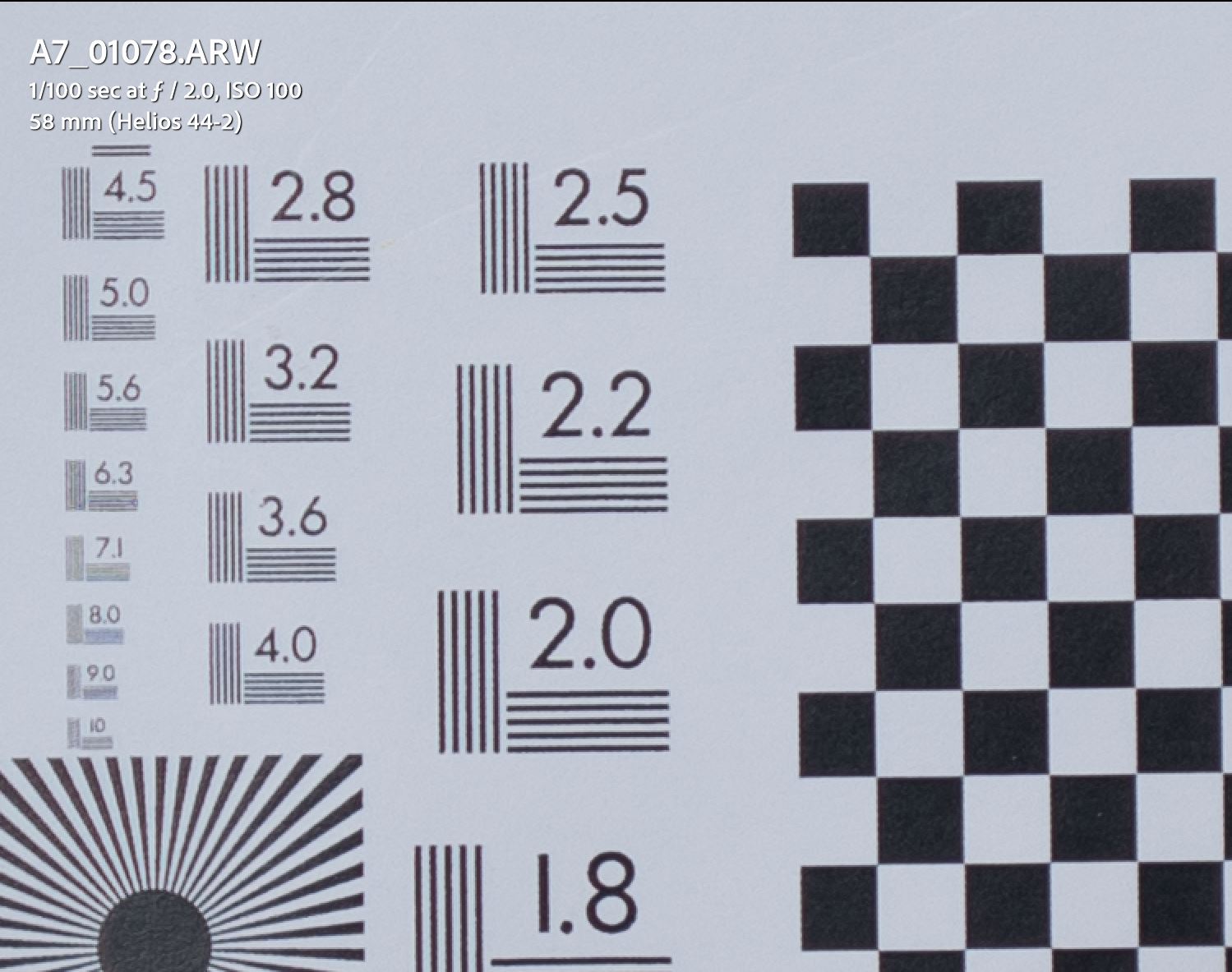 Helios 44-2 Focus chart @ f2 (center)