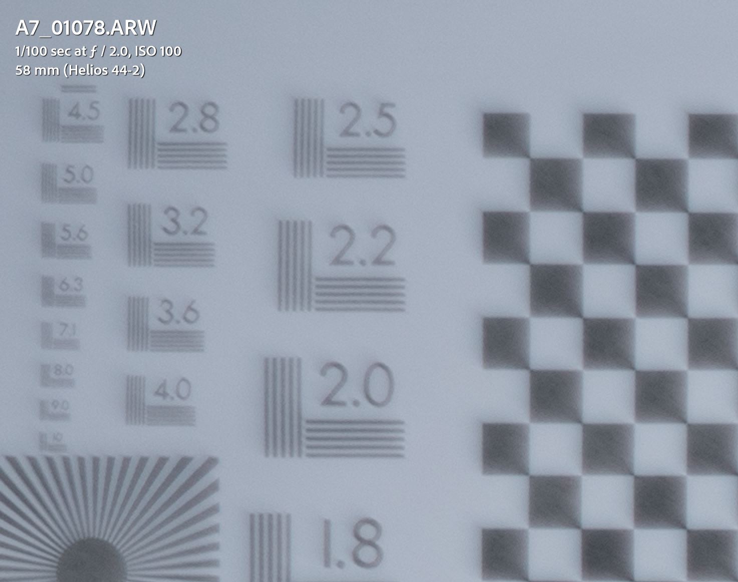 Helios 44-2 Focus chart @ f2 (upper-left)