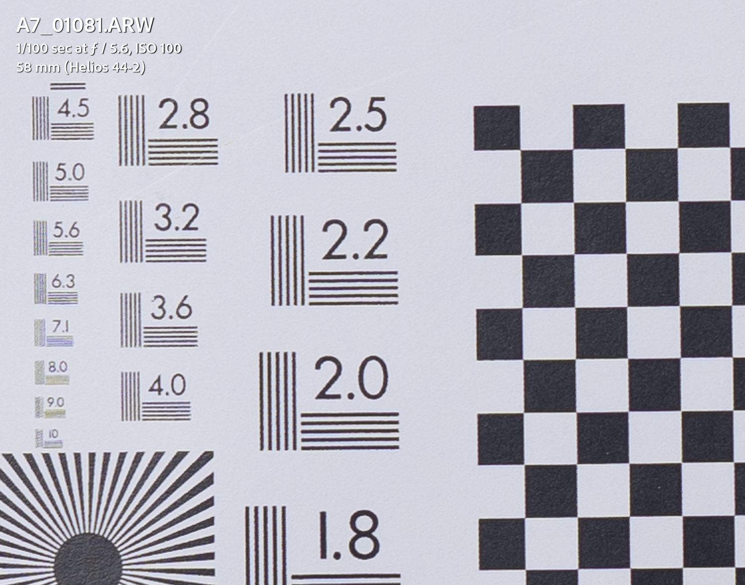 Helios 44-2 Focus chart @ f5.6 (center)