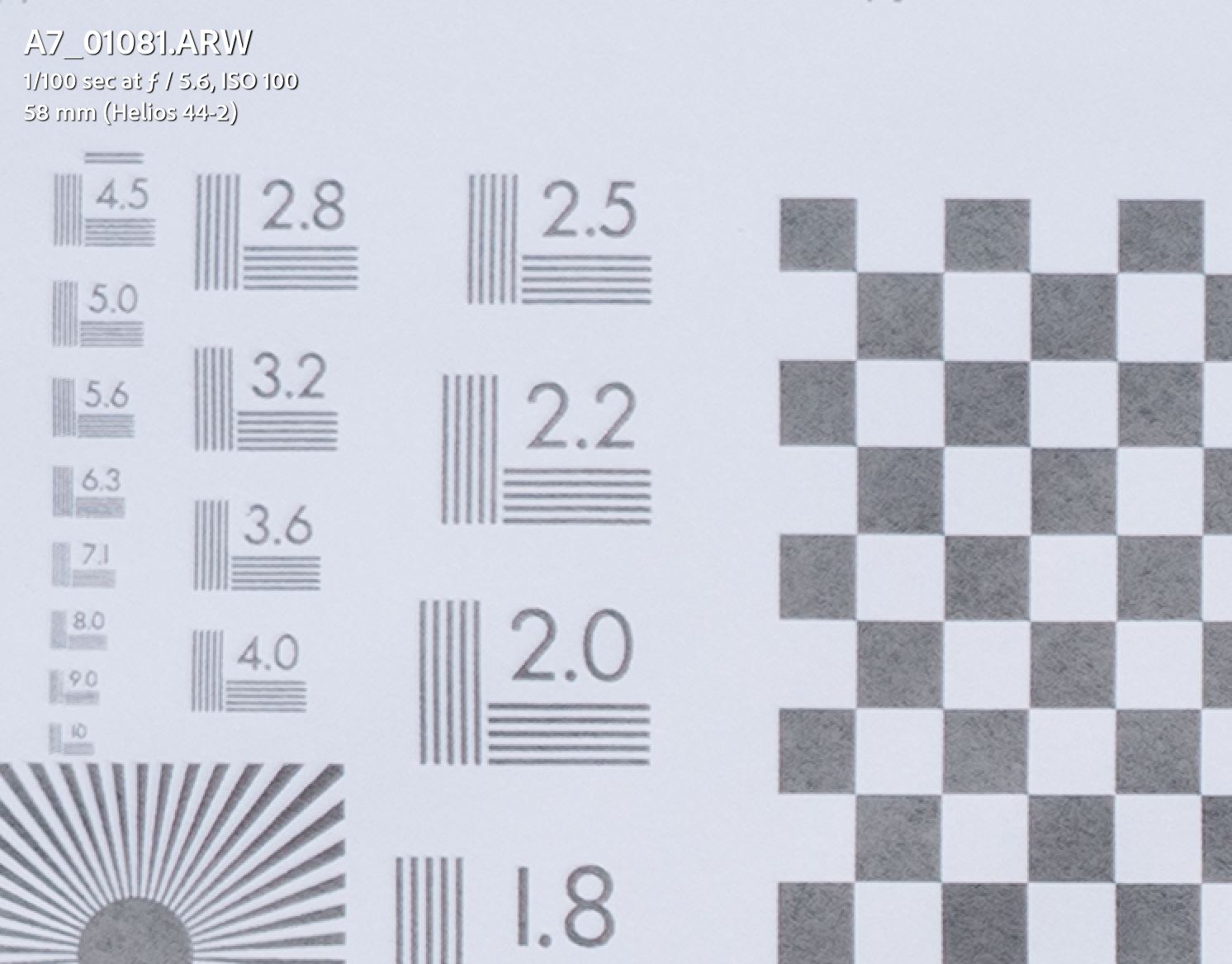Helios 44-2 Focus chart @ f5.6 (upper-left)
